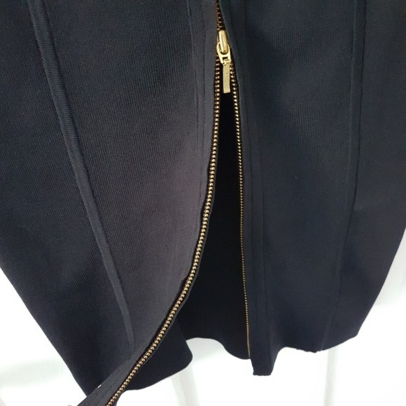 REISS Bodycon Boat Neck Knee Length Gold Detail Dress Dark Blue Sz M - Picture 10 of 15